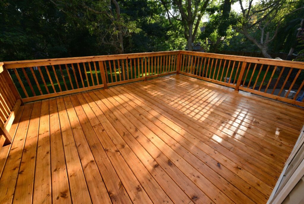 wooden deck with a new finish